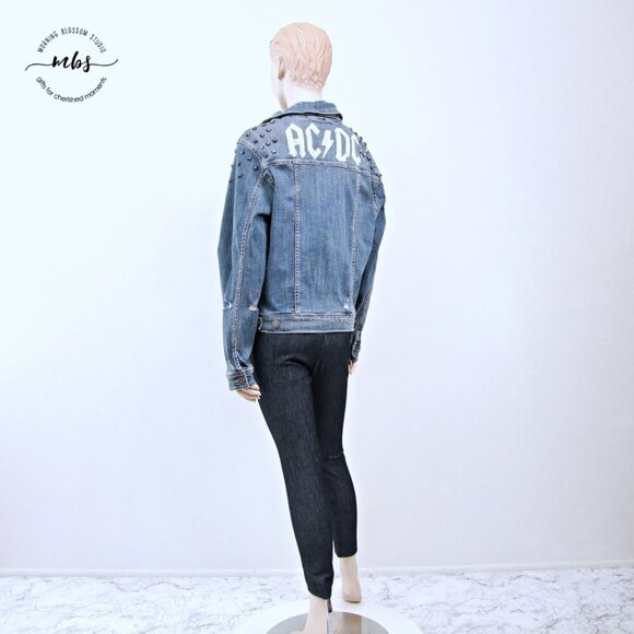 Torrid AC/DC Stud Distressed Denim Jacket Blue White Women Plus Size 2 - Picture 5 of 15